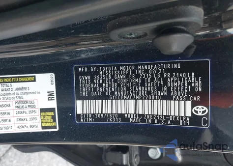 2021 Toyota Corolla Le from USA, damaged, VIN 5YFEPMAE7MP220010